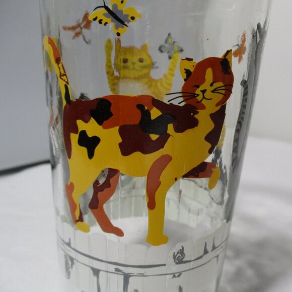 Set of 4 Anchor Hocking Cats on a Fence Playful Kittens Glass Drinking Cups - Picture 9 of 12